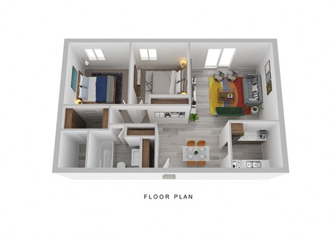 Floor plan for 2 beds, 1 bath